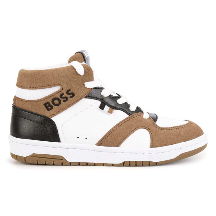 BOSS trainers with bronze suede trim.