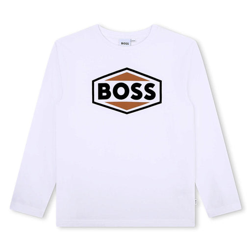 BOSS boy's white l/s t-shirt - j25o86.