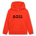 BOSS raised logo hoodie in red.