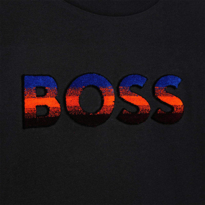 Closer look at the BOSS black raised logo t-shirt.