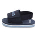 Side view of the BOSS navy blue slides.