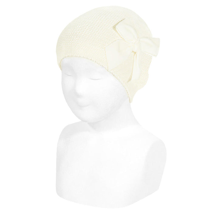 Condor girl's beige knitted bow hat - 50036.