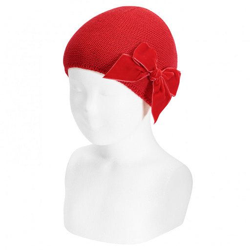 Condor girl's red knitted bow hat - 50036.