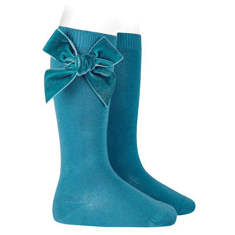 Condor teal green velvet bow socks - 24892.