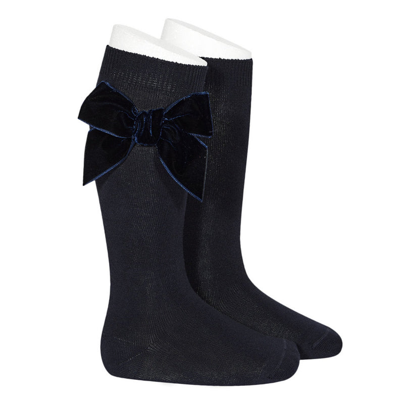 Condor navy velvet bow socks - 24892.