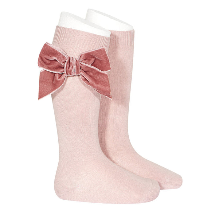 Condor pink velvet bow socks - 24892.