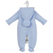 Reverse view of the Dandelion Knitted Pramsuit - Blue