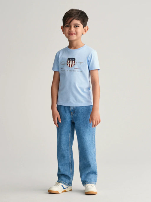 Boy wearing the GANT archive shield t-shirt.