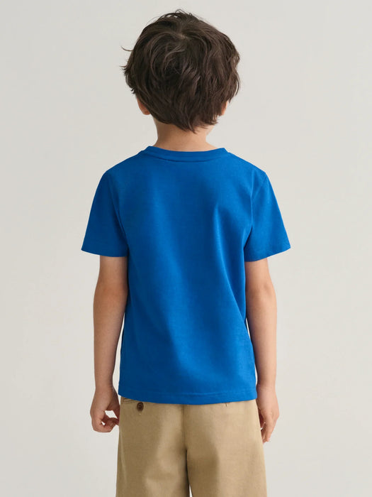 Reverse side of the GANT blue archive shield t-shirt.