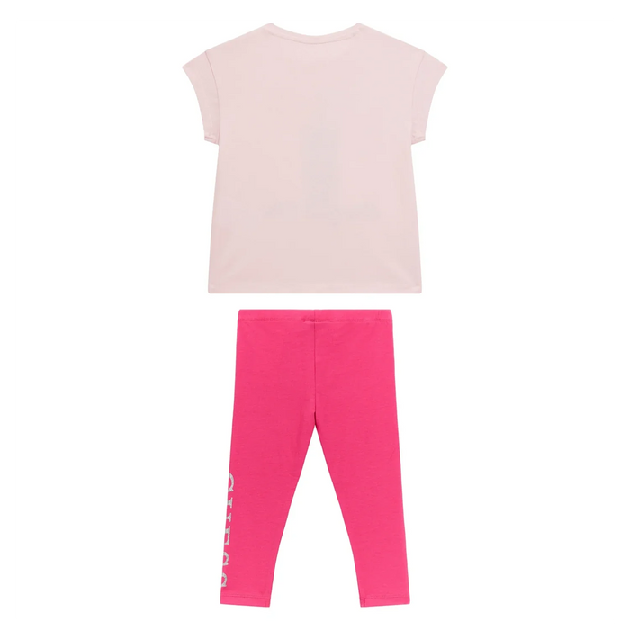 Back of the Guess pink glitter logo leggings set.