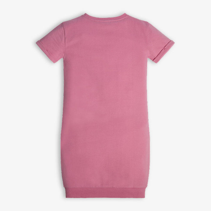 Rear view of the Guess pink 'icon' sweatshirt dress.