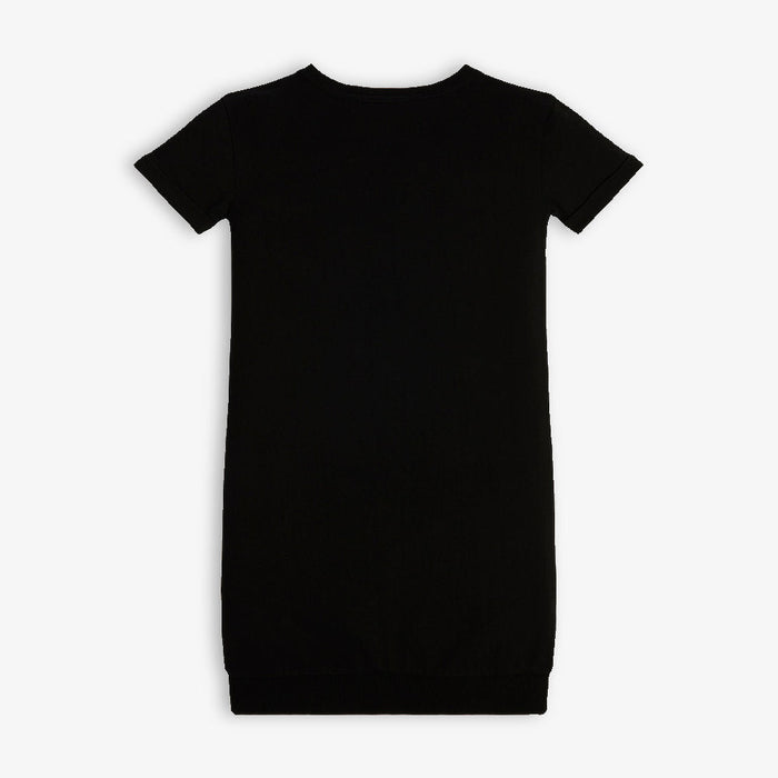 Rear view of the Guess black 'icon' sweatshirt dress.
