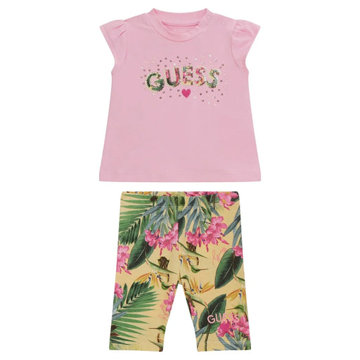 Guess baby girl's pink jungle print leggings set - a4gg06.