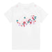 Baby girl's white t-shirt with floral logo.