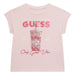 Guess pink t-shirt with glitter and sequin milkshake design on the chest.