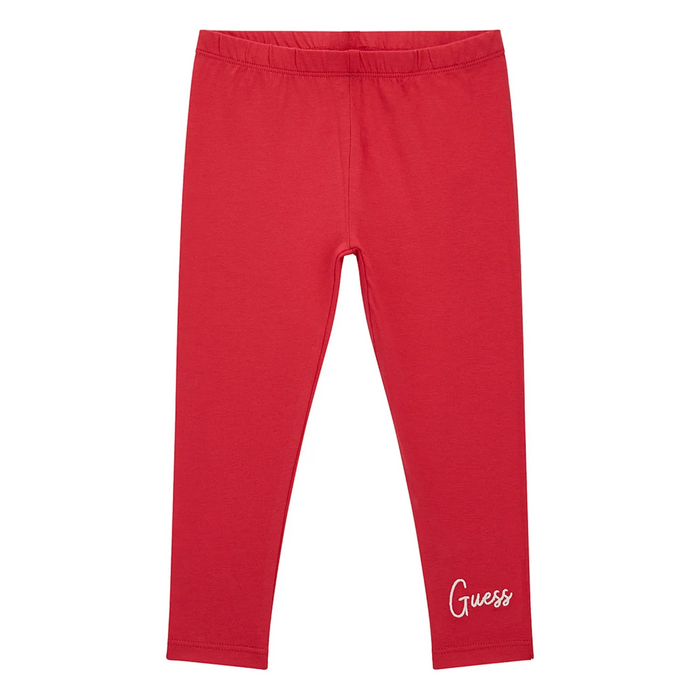 Guess girl's leggings with script logo at the ankle.