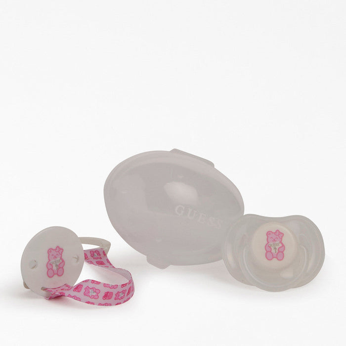 Closer view of the Guess Pacifier Set Pink.