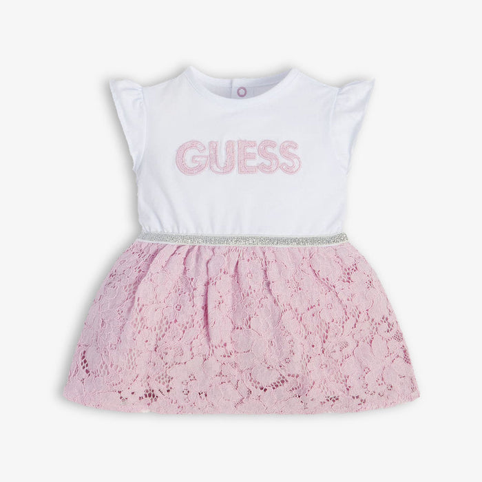 Guess baby girl's pink lace dress.