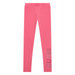 Pink leggings with rhinestone logo.
