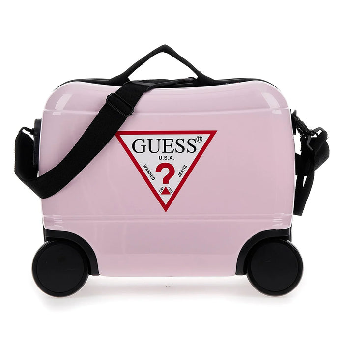 Side view of the Guess  suitcase.