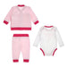 Reverse view of the Guess pink three piece tracksuit.