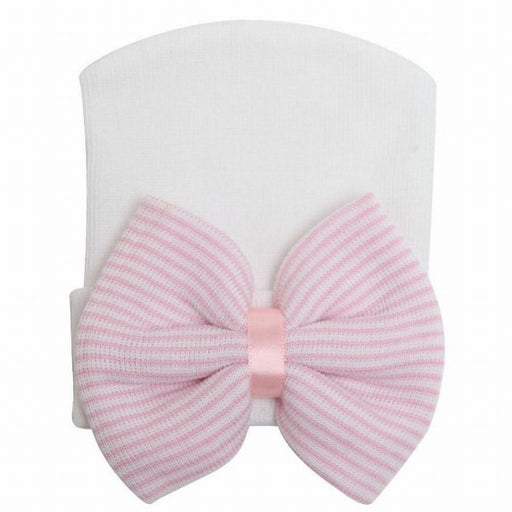 Newborn Baby's Bow Hat - White & Pink