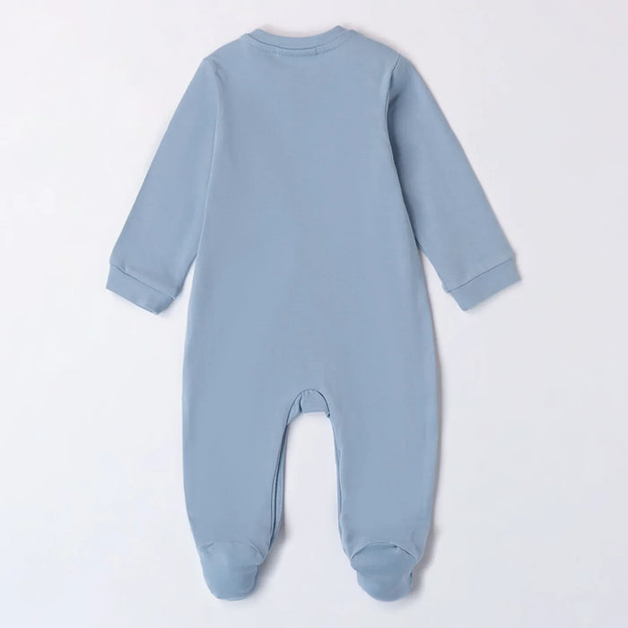 Reverse side of the iDo blue puppy babygrow.