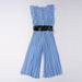 Reverse view of the iDo powder blue ruffled jumpsuit.