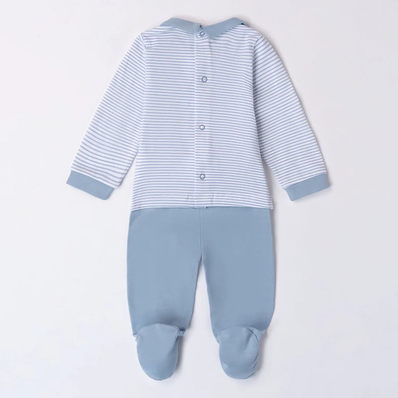 Back of the iDo blue striped leg warmer set.