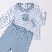 Blue iDo babygrow with puppy appliqué.