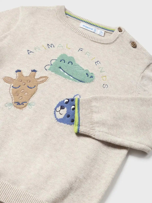Closer look at the Mayoral animal friends sweater.