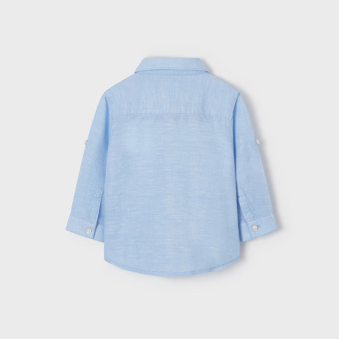 Reverse view of the Mayoral Linen Shirt Light Blue