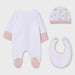 Reverse side of the Mayoral pink babygrow gift set.