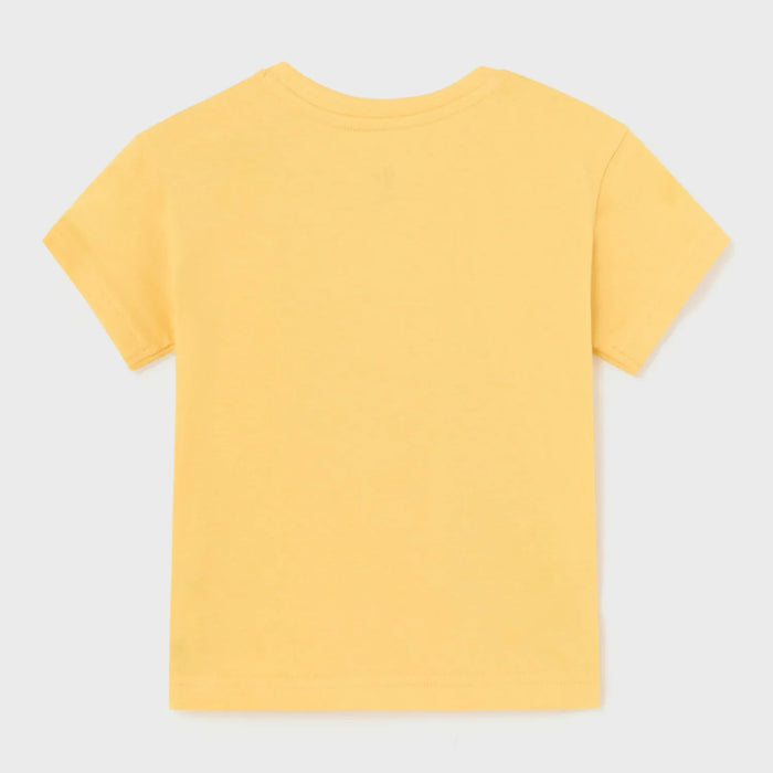 Reverse side of the Mayoral yellow backpack t-shirt.