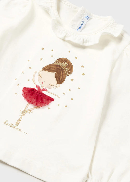 Baby girl's white top with ballerina print.