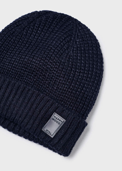 Closer view of the Mayoral beanie hat.