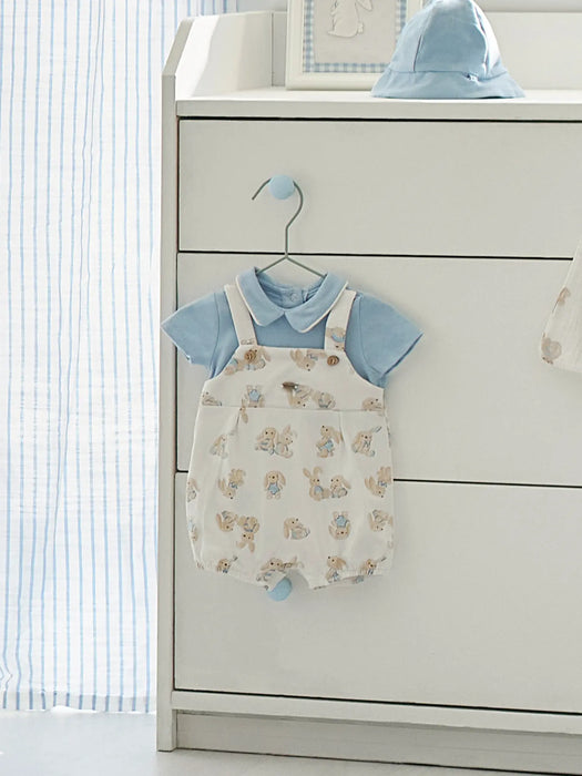 Closer look at the Mayoral bunny print romper.
