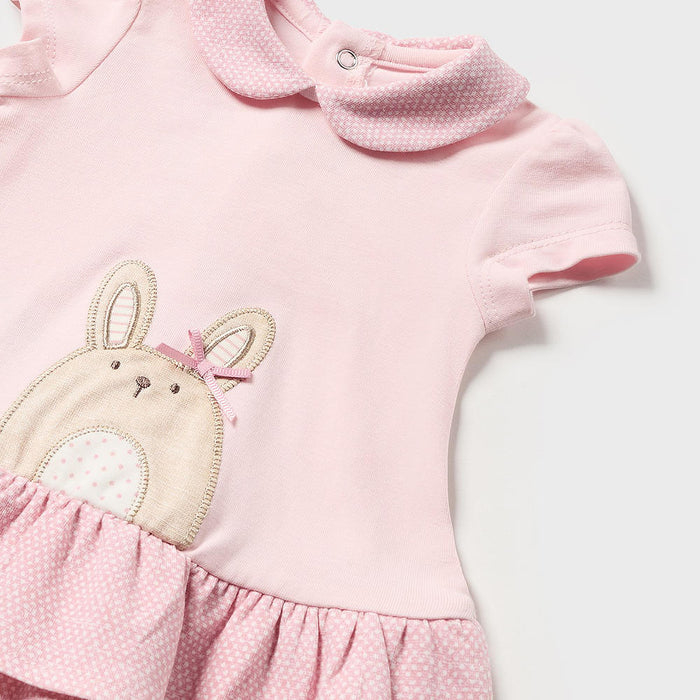 Closer view of the Mayoral bunny rabbit dress.