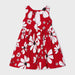 Rear view of the Mayoral bright red daisy print dress.