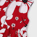 Mayoral bright red dress with white floral print.