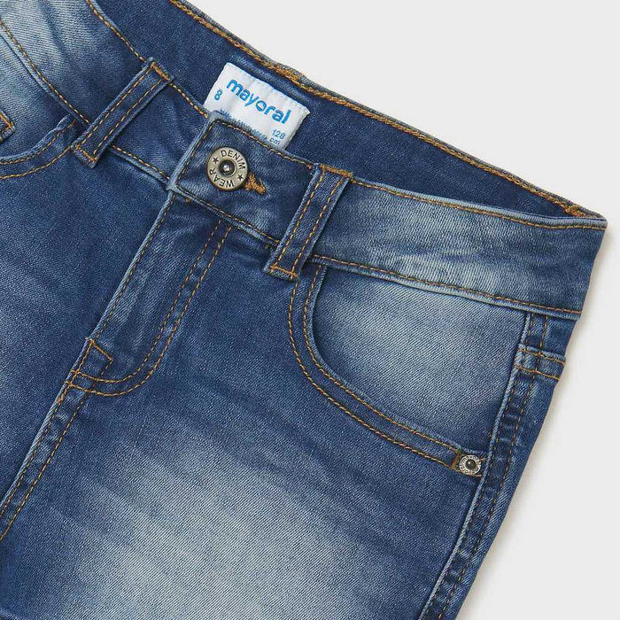 Closer view of the Mayoral Girl's Denim Shorts Dark Blue