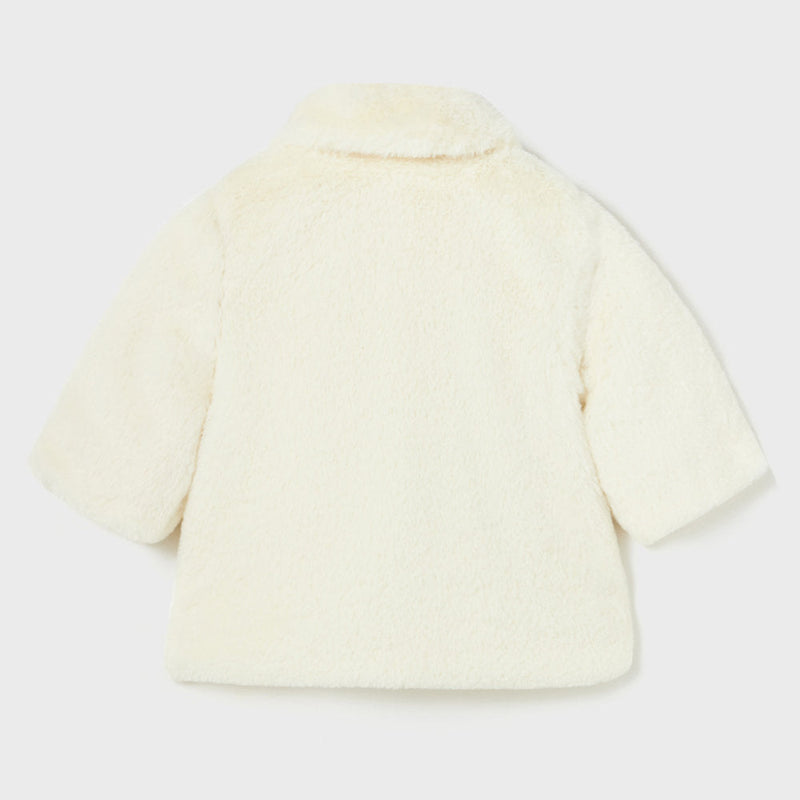 Rear view of the Mayoral faux fur coat.