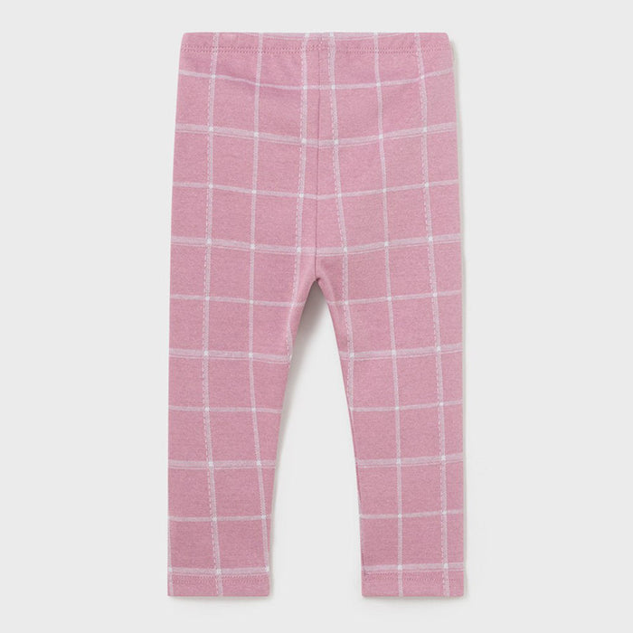 Baby girl's pink leggings with windowpane check pattern.
