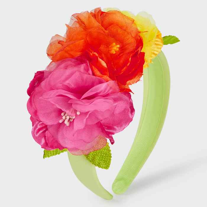 Mayoral green headband with colourful flowers.