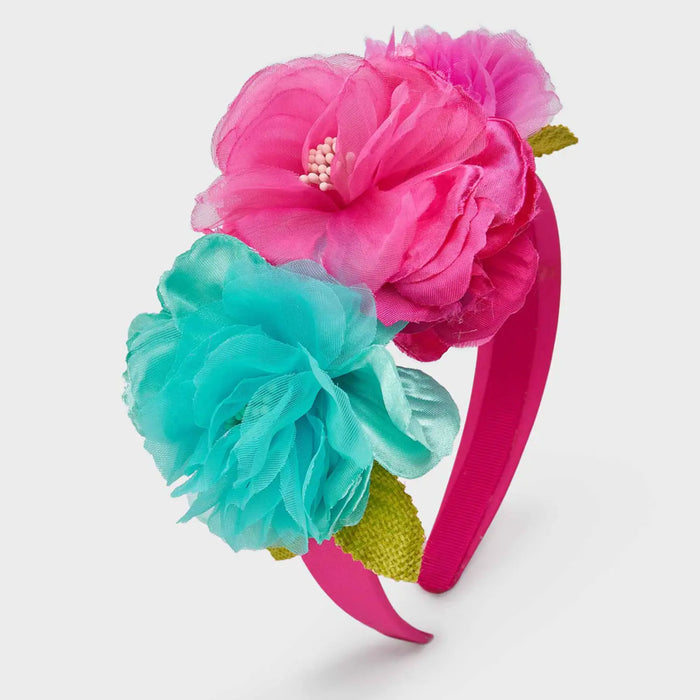 Mayoral pink headband with colourful flowers.