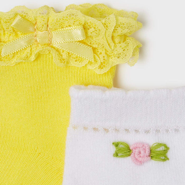 Closer view of the Mayoral Baby Girl's Floral Socks Lemon