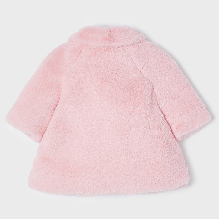 Reverse view of the Mayoral Fur Coat Baby Rose.