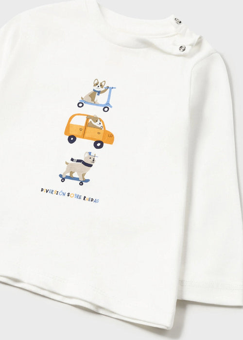 Baby boy's white top with charming doggy design on the front.