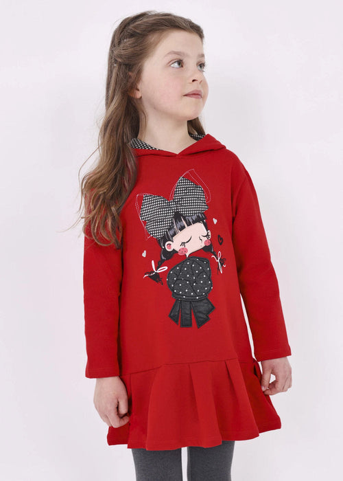 Girl modelling the Mayoral hoodie dress.