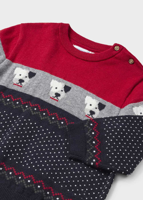 Closer look at the Mayoral red jacquard jumper.